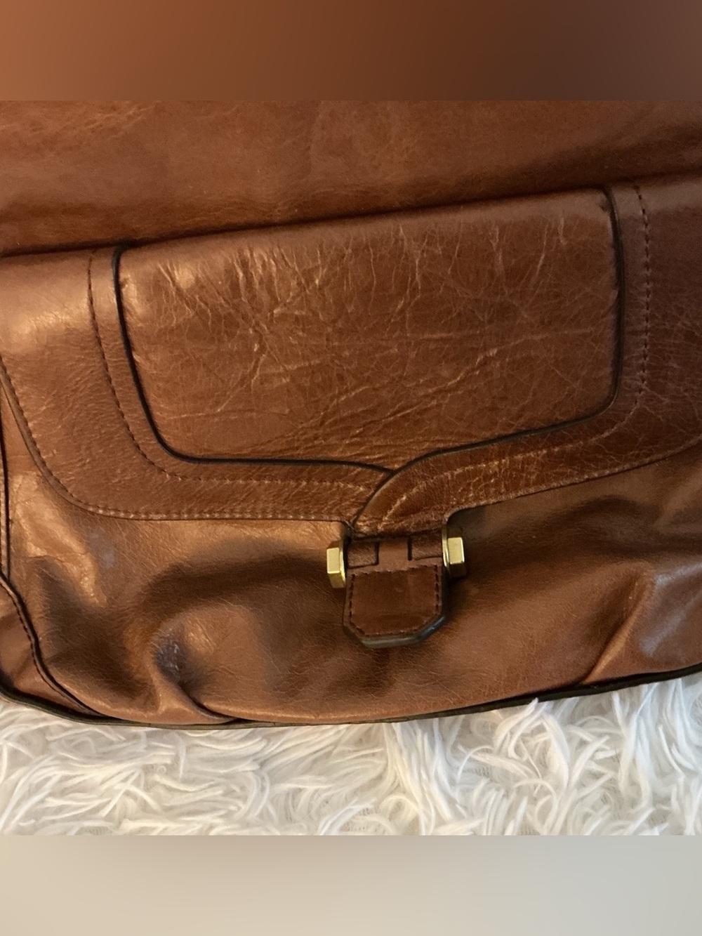 orYANY Brown Leather Large Shoulder Bag Gold Hardware Whipstitch Boho - Picture 3 of 12